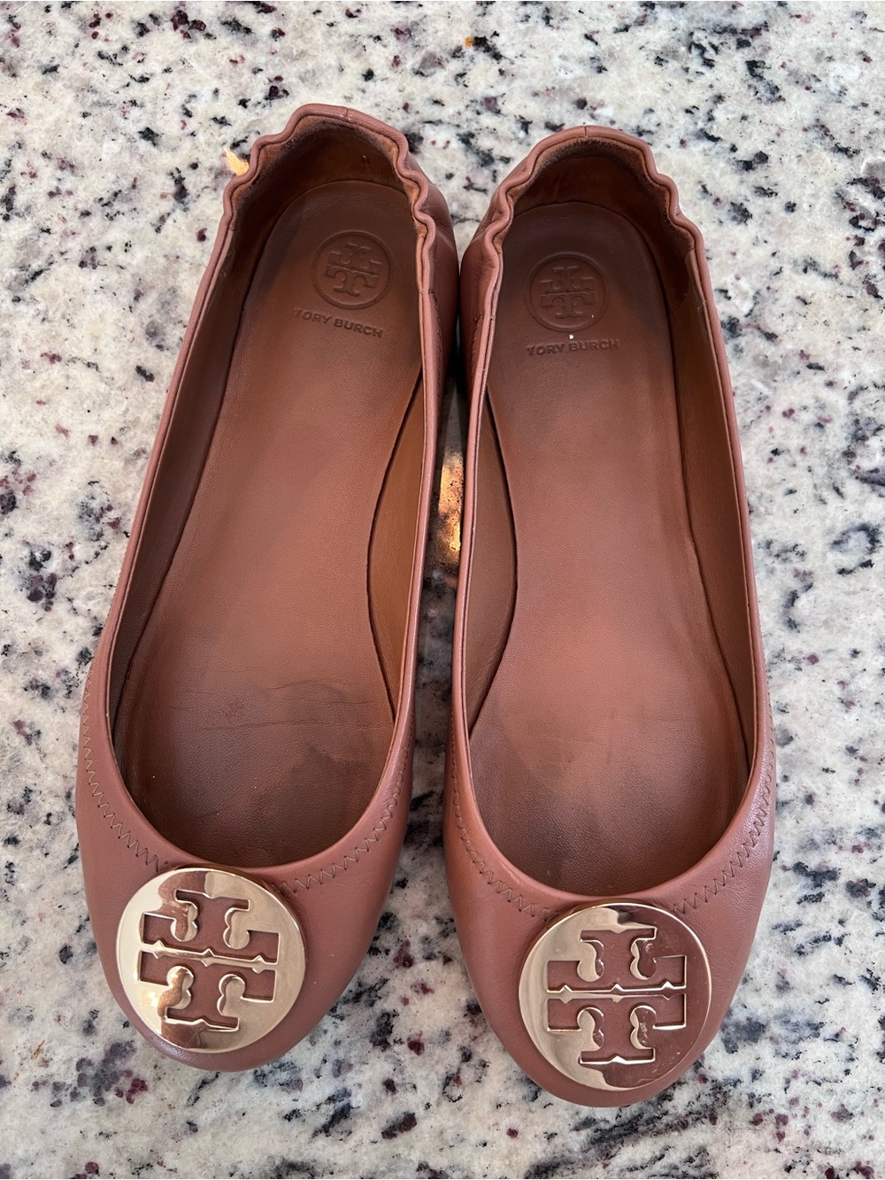 Tory Burch Chestnut Leather Ballet Flats